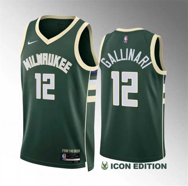 Men%27s Milwaukee Bucks #12 Danilo Gallinari Green Icon Edition Stitched Basketball Jersey Dzhi